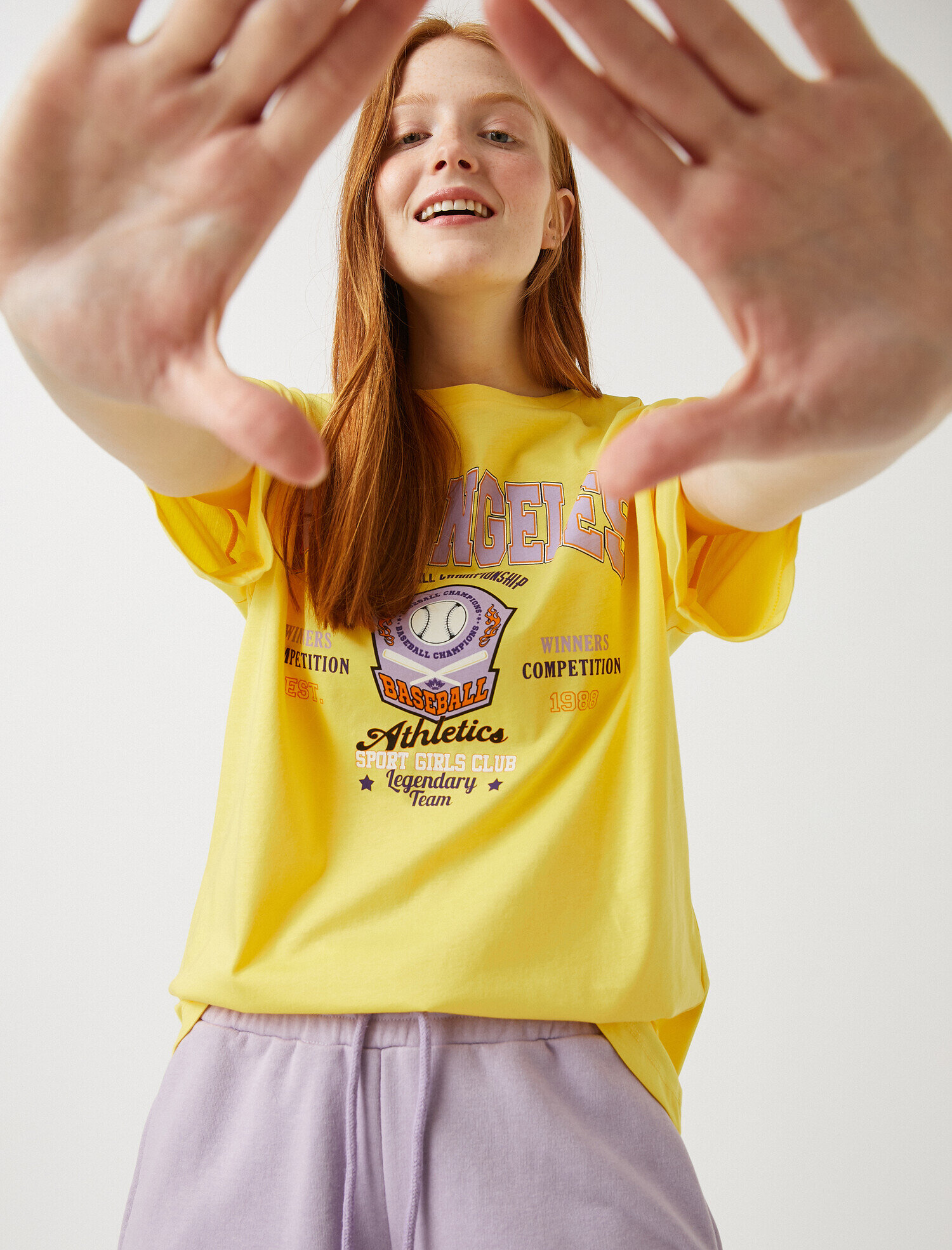   Baskılı Tişört Bisiklet Yaka Kısa Kollu Pamuklu Oversize