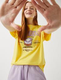 Baskılı Tişört Bisiklet Yaka Kısa Kollu Pamuklu Oversize