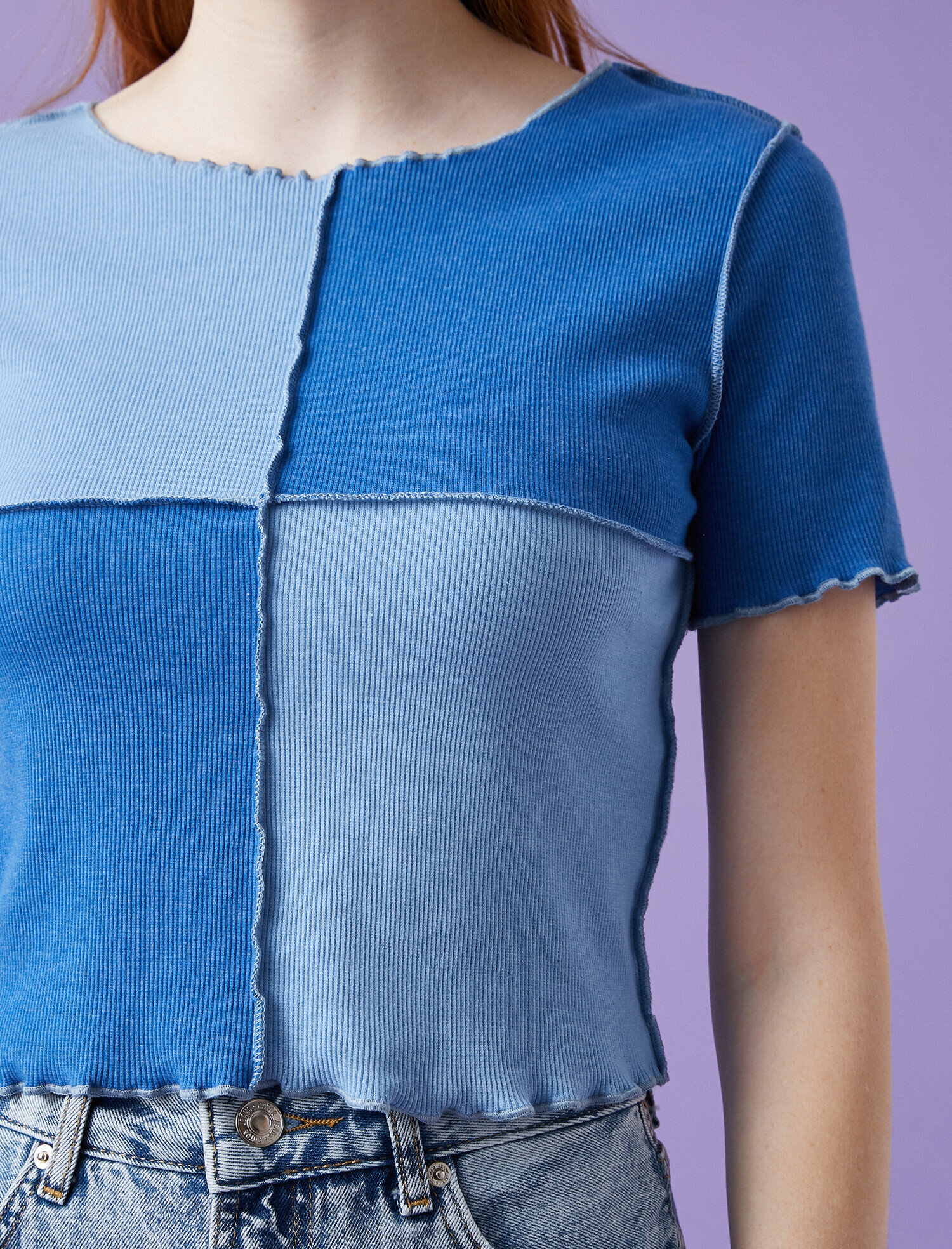   Renk Bloklu Fırfırlı Tişört