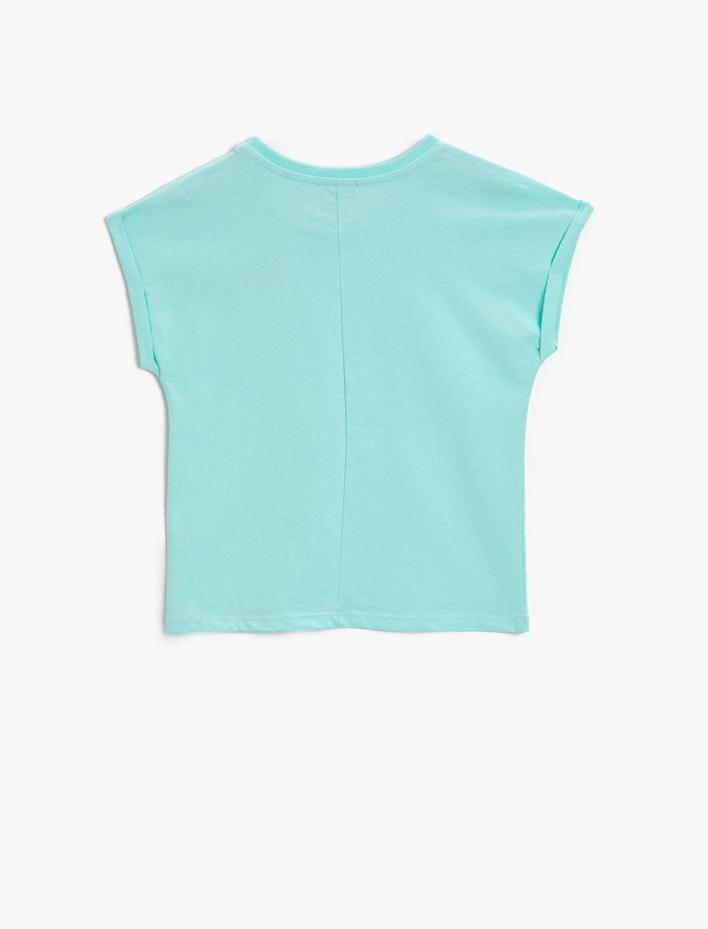 Kız Çocuk Pamuklu Baskılı Tişört Bisiklet Yaka Kısa Kollu