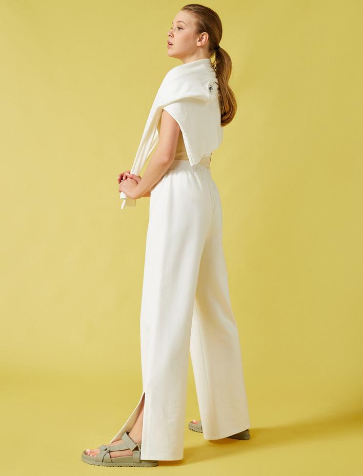  Yırtmaçlı Eşofman Altı Geniş Paça Pamuklu