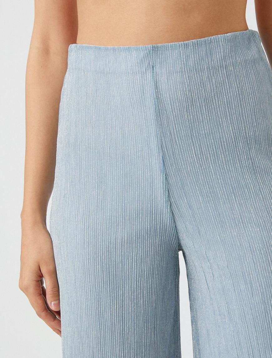  Geniş Paça Metalik Tül Detaylı Pantolon