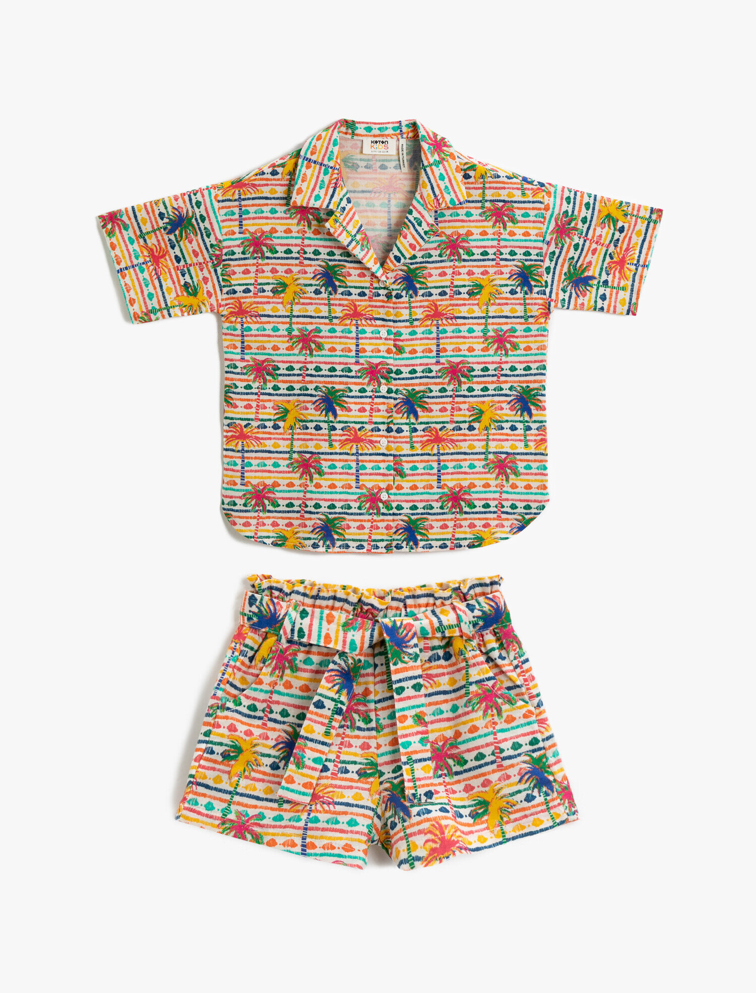  Kız Çocuk Belden Bağlamalı Şort Desenli Pamuklu