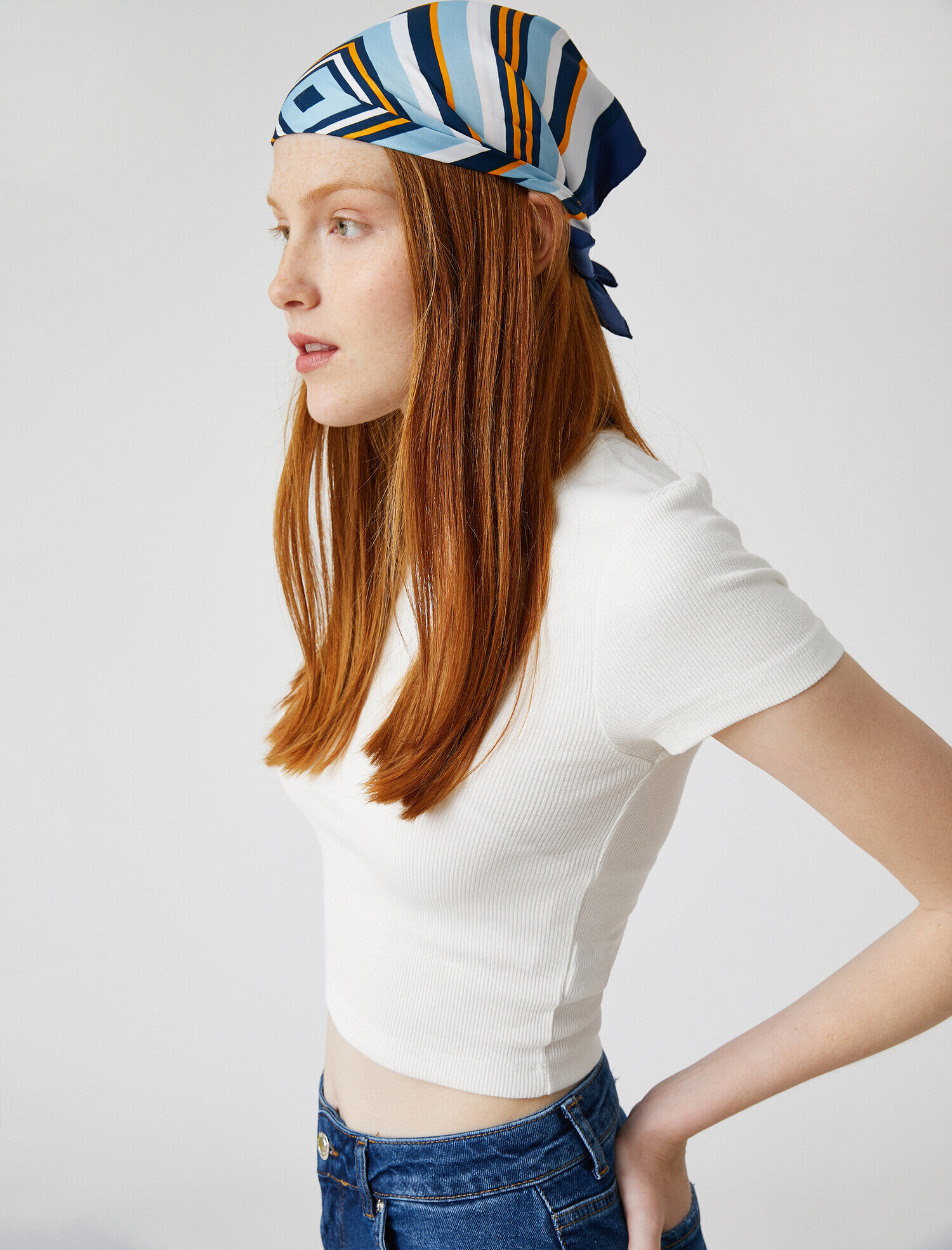   Fitilli Tişört Bisiklet Yaka Pamuklu