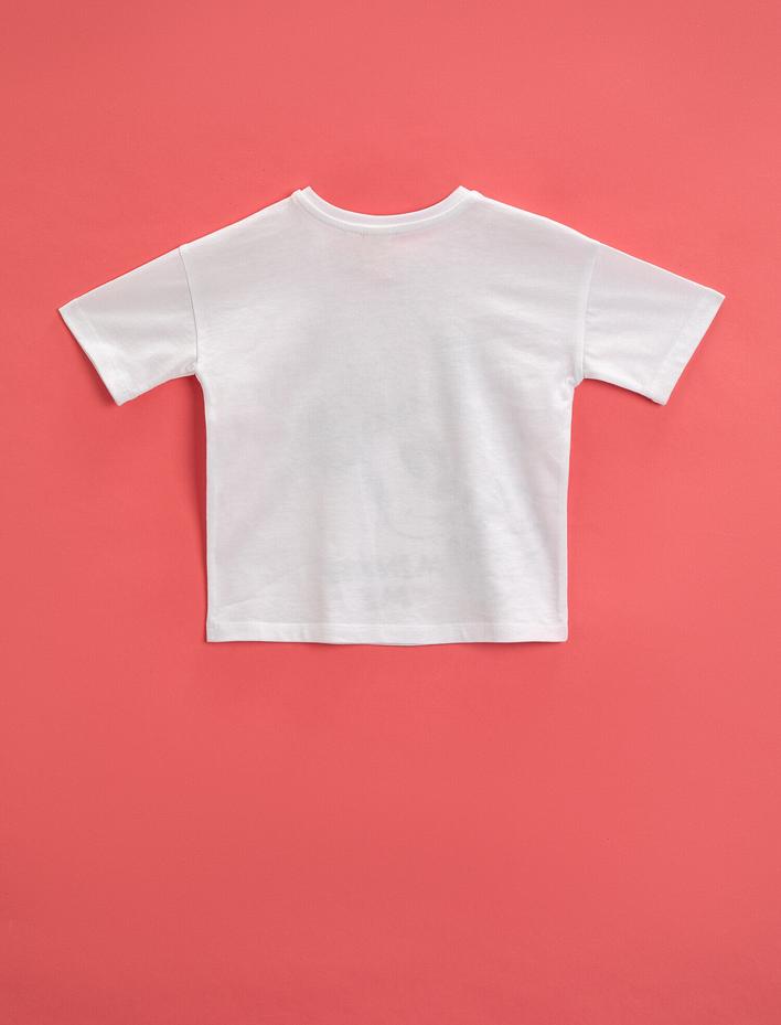 Kız Bebek Minnie Mouse Tişört Lisanslı Baskılı Bisiklet Yaka Pamuklu