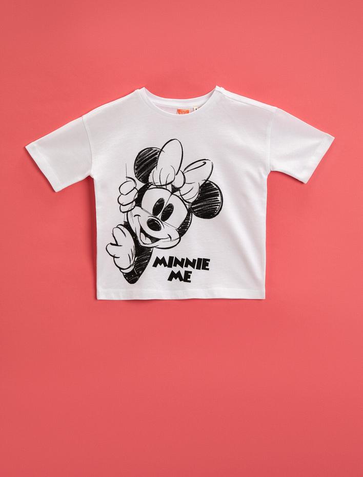 Kız Bebek Minnie Mouse Tişört Lisanslı Baskılı Bisiklet Yaka Pamuklu