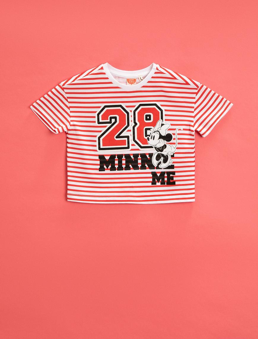  Kız Bebek Minnie Mouse Tişört Lisanslı Çizgili Pamuklu