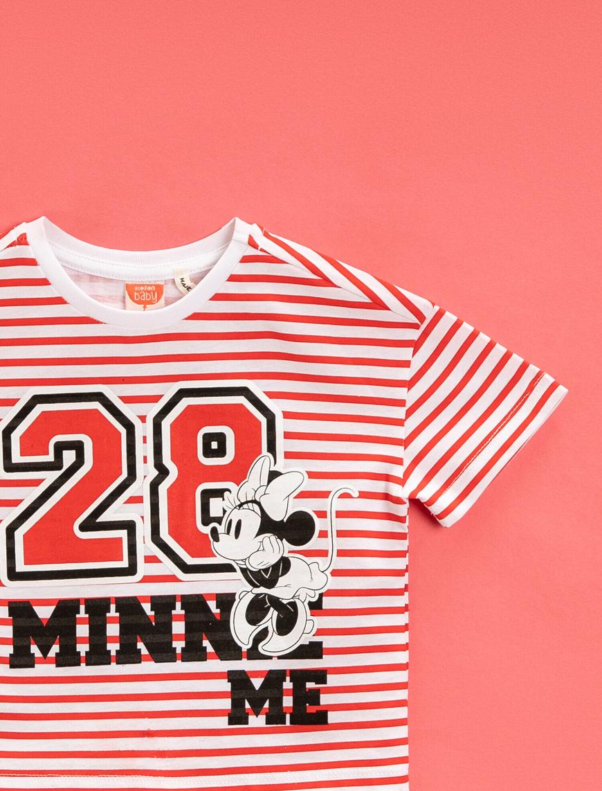  Kız Bebek Minnie Mouse Tişört Lisanslı Çizgili Pamuklu