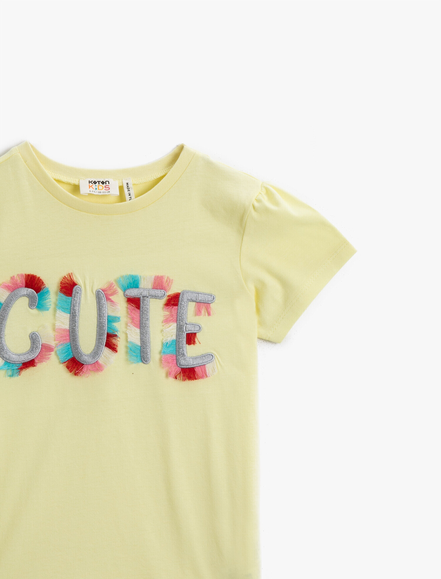  Kız Çocuk Sloganlı Tişört Püsküllü Bisiklet Yaka Pamuklu