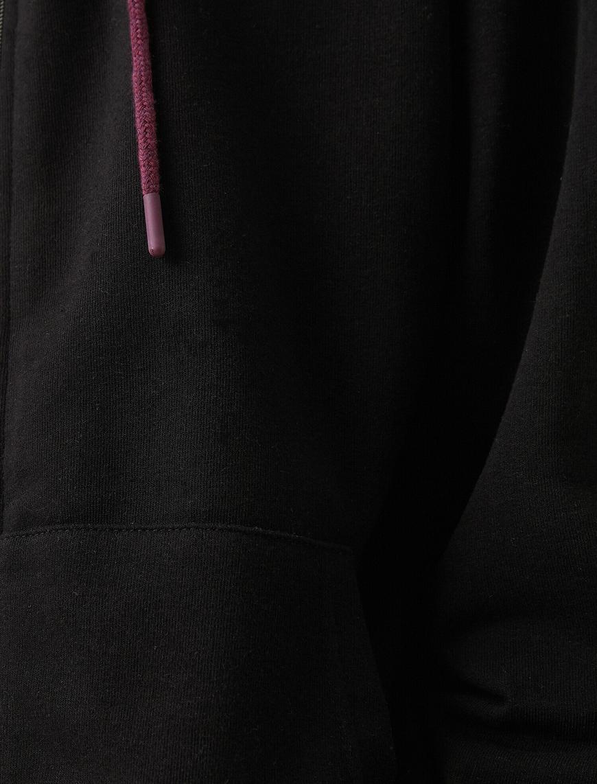   Baskılı Fermuarlı Kapüşonlu Sweatshirt Hırka