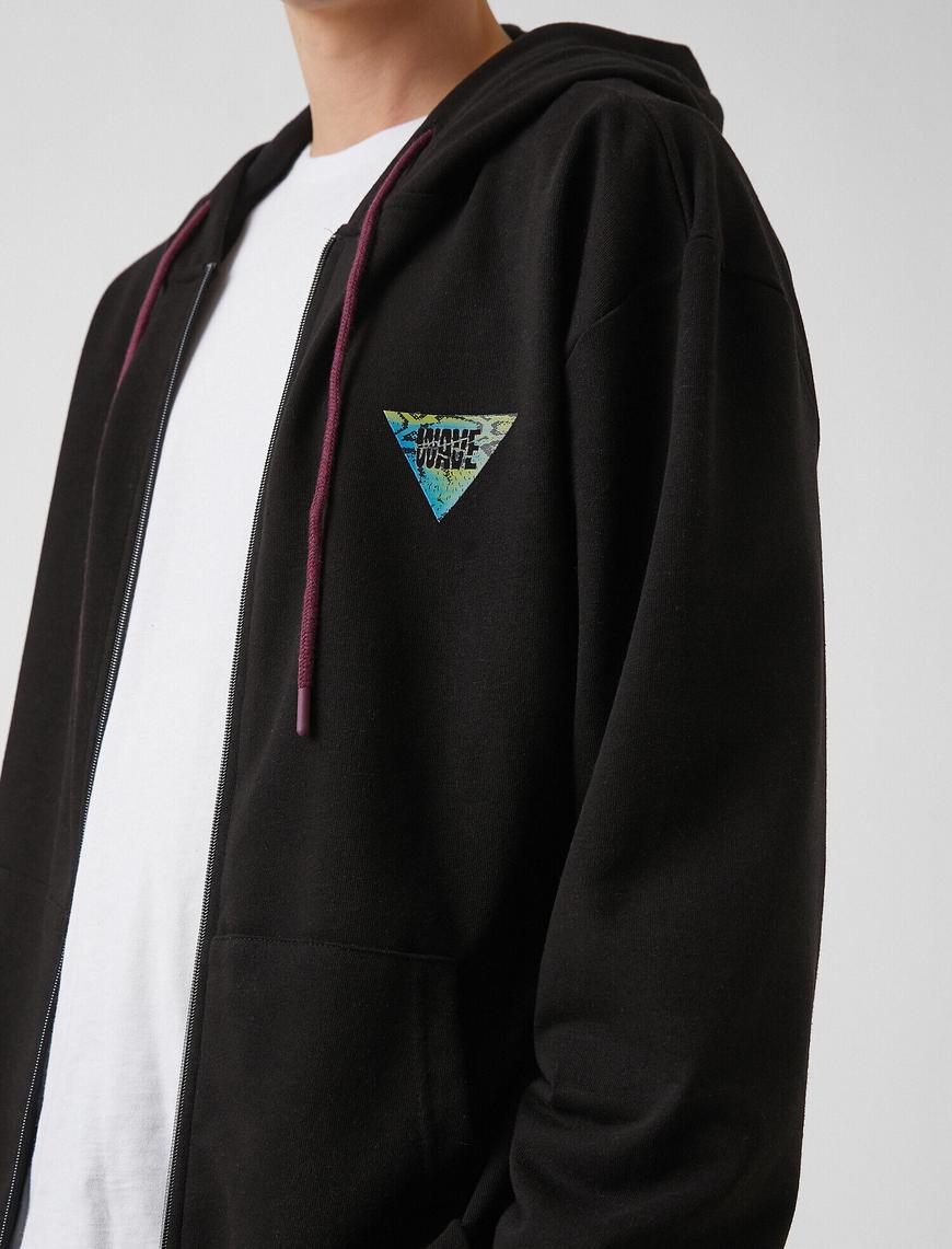   Baskılı Fermuarlı Kapüşonlu Sweatshirt Hırka