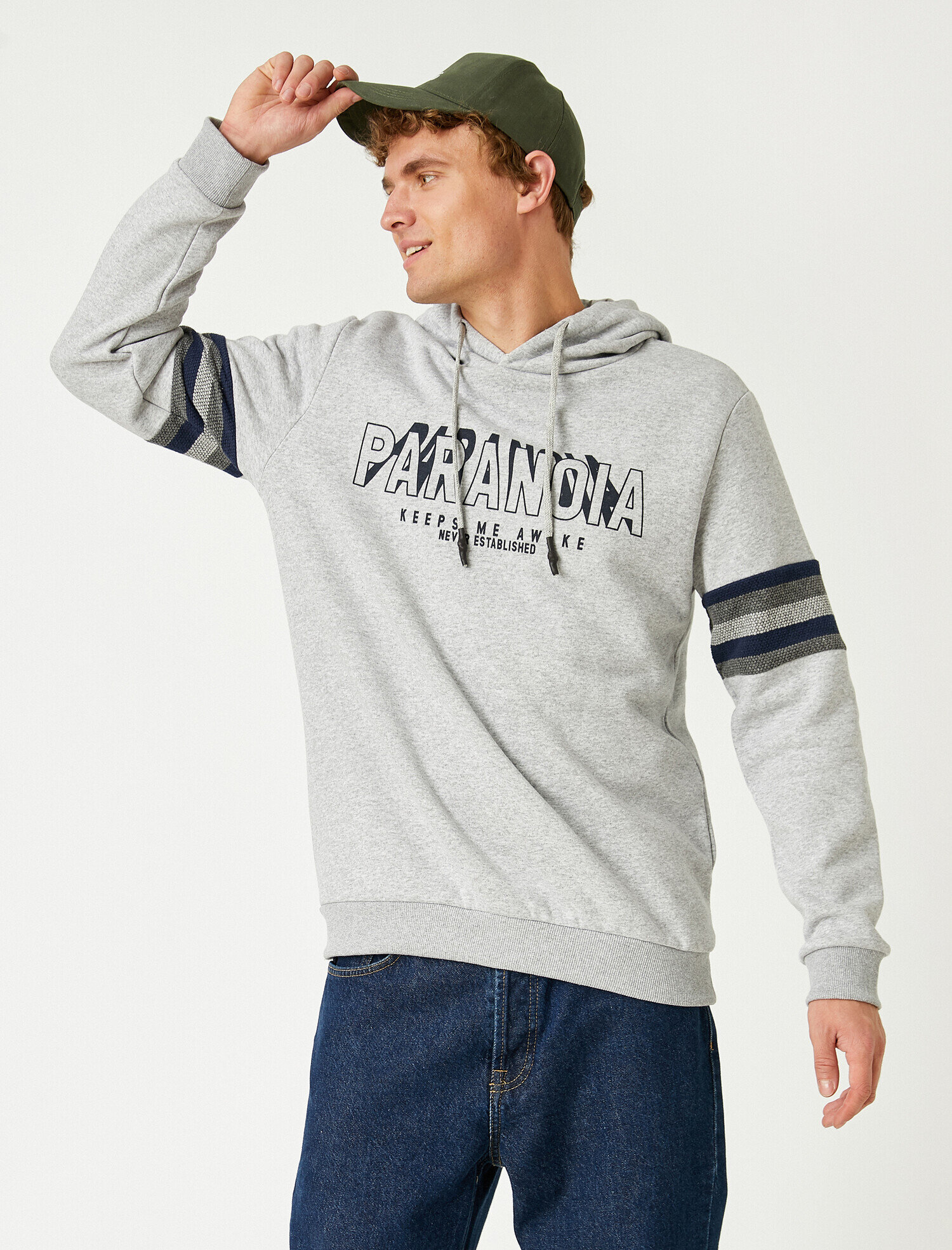   Kolu Şeritli Kapüşonlu Sweatshirt