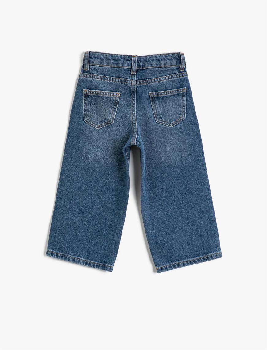  Kız Çocuk Bol Paça Kot Pantolon Pamuklu Cepli -Boot Cut Jean