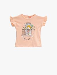 Fırfırlı Tişört Pamuklu Baskılı