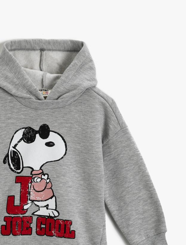  Kız Çocuk Snoopy Lisanslı Baskılı Kapşonlu Sweatshirt Pamuklu