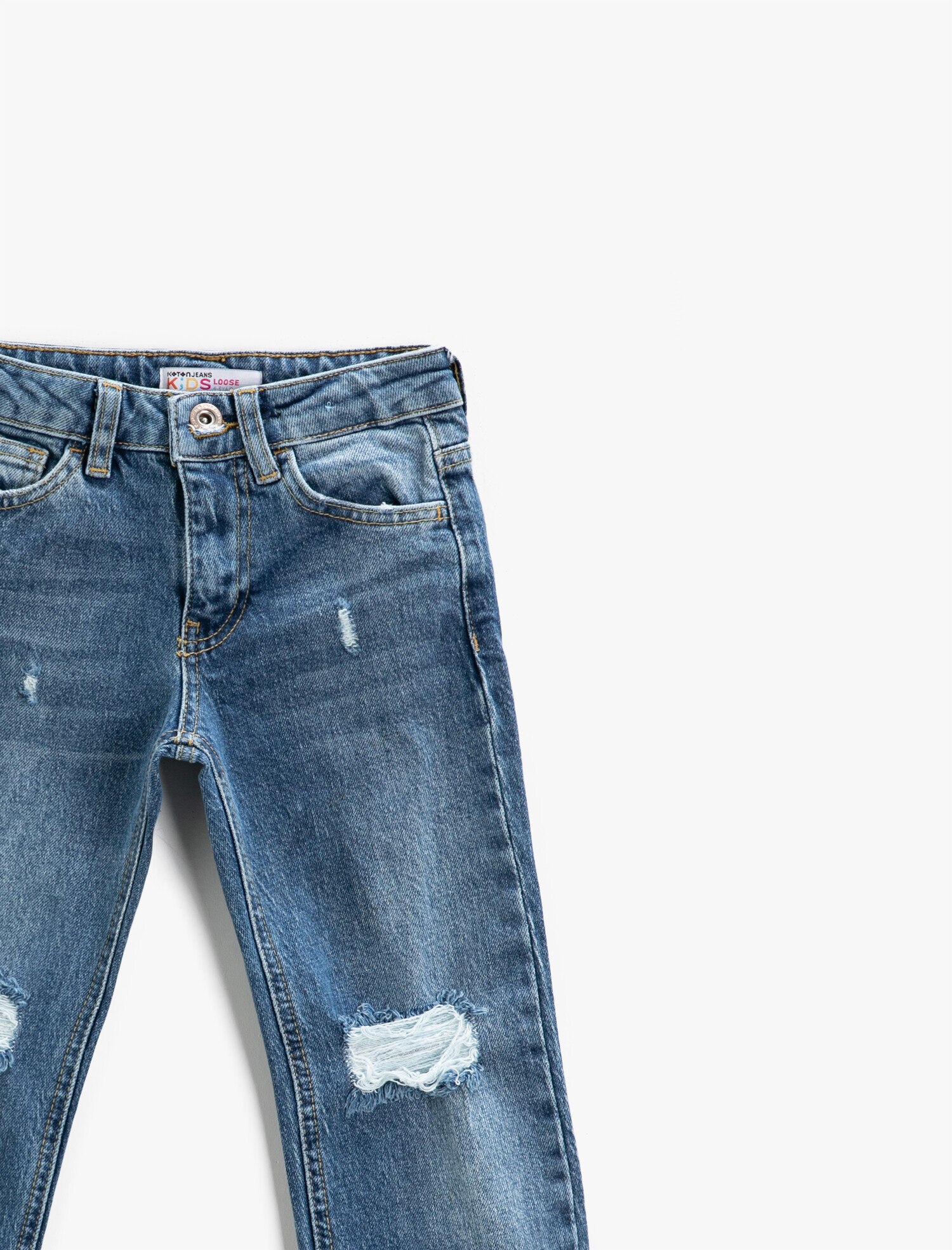  Kız Çocuk Kot Pantolon Düz Boru Paça Pamuklu Cepli - Loose Jean