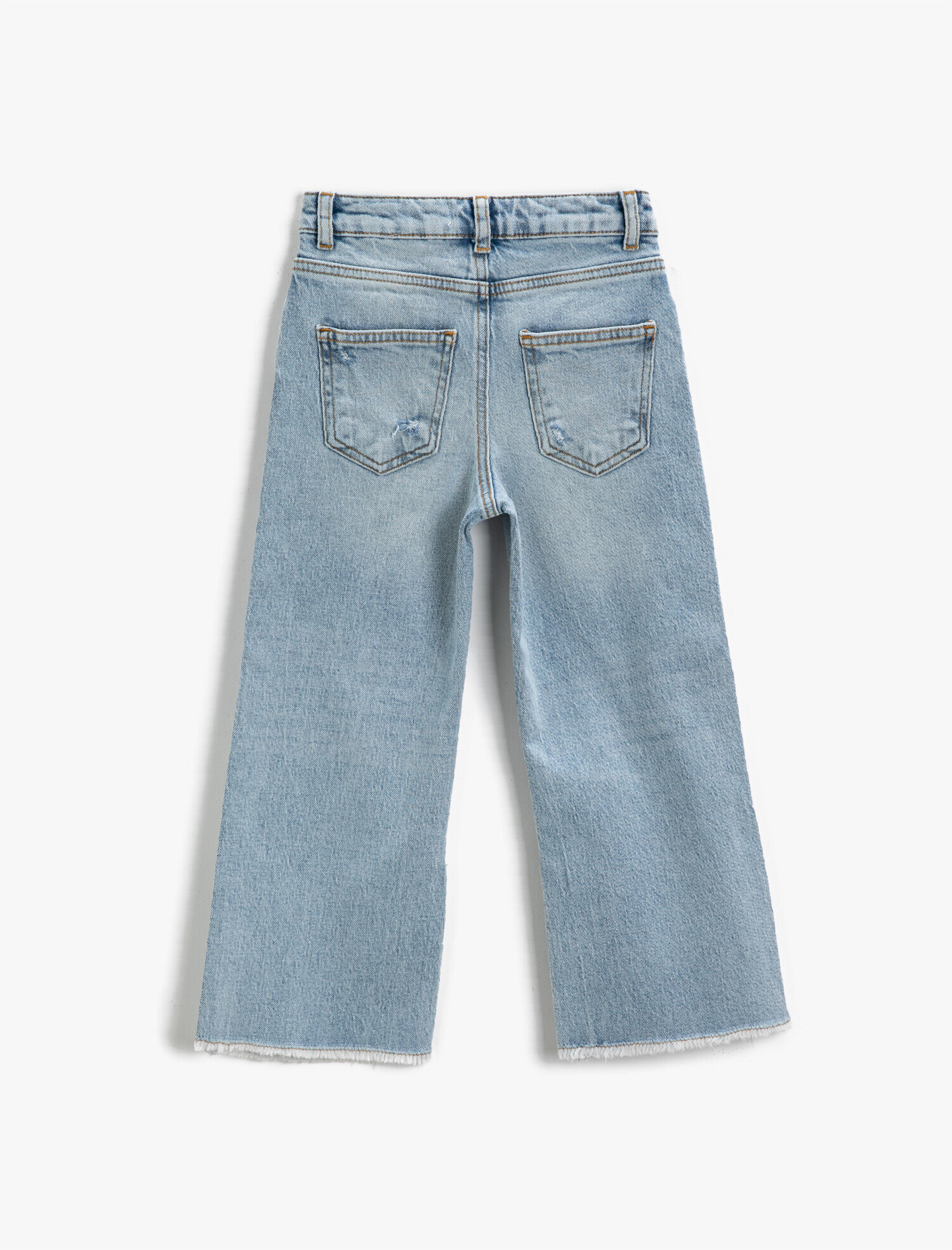  Kız Çocuk Kot Pantolon Yırtmaç Detaylı Pamuklu Cepli - Loose Jean