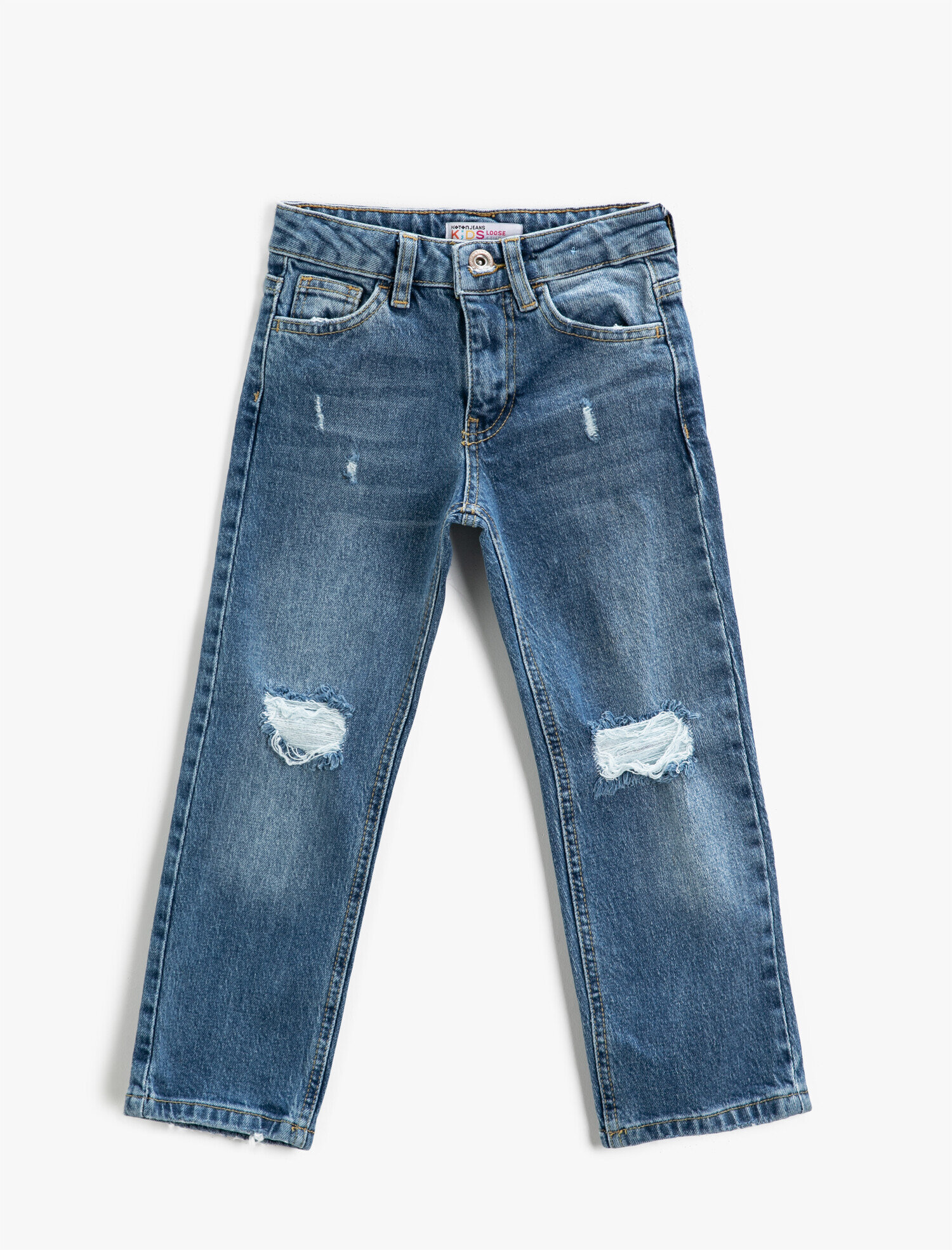  Kız Çocuk Kot Pantolon Düz Boru Paça Pamuklu Cepli - Loose Jean