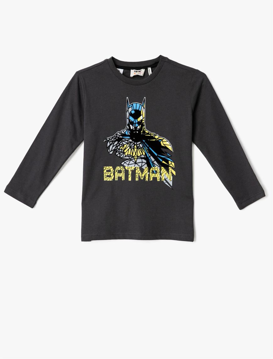  Erkek Çocuk Batman Baskılı Uzun Kollu Tişört Bisiklet Yaka Pamuklu