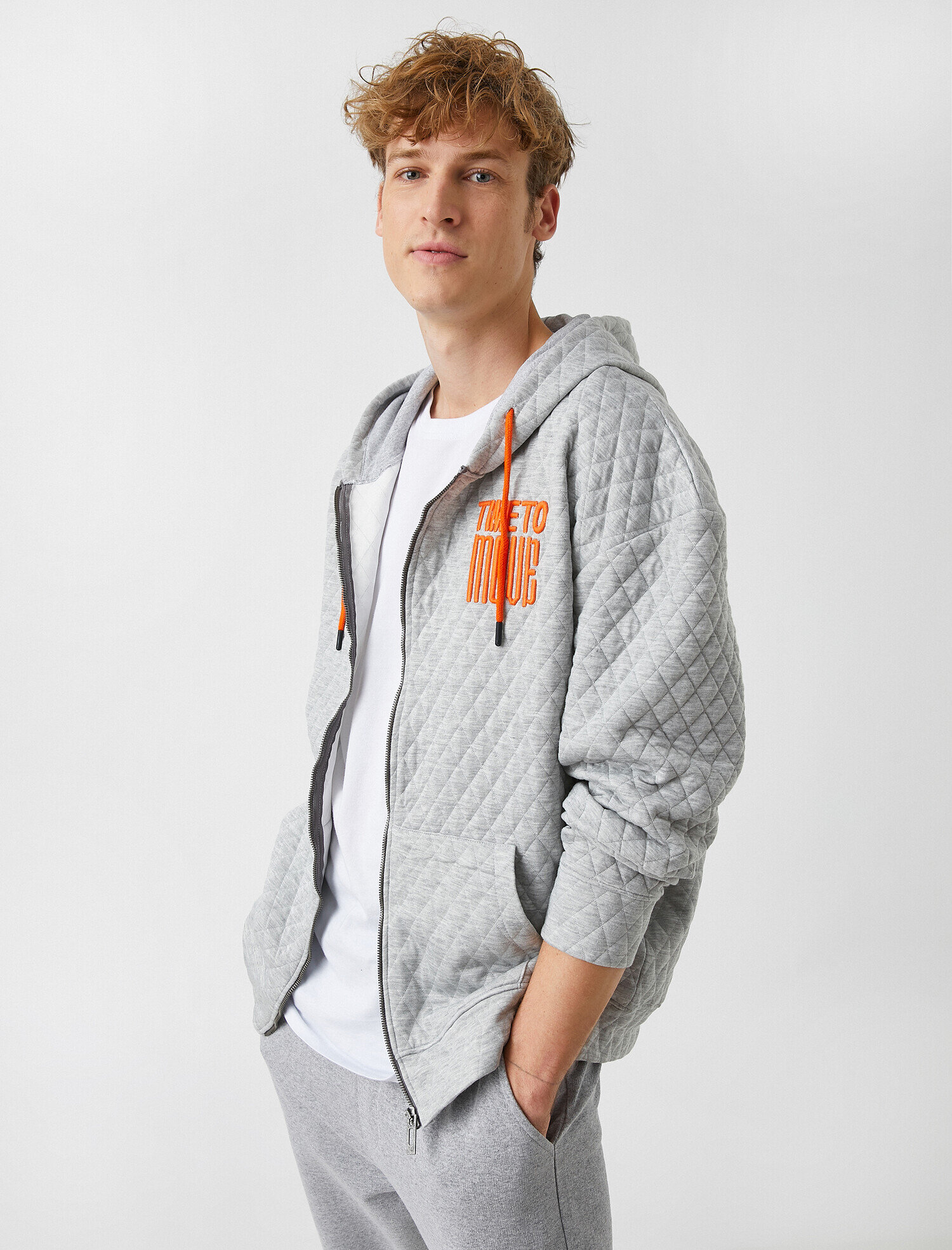   Kapitone Fermuarlı Kapüşonlu Sweatshirt