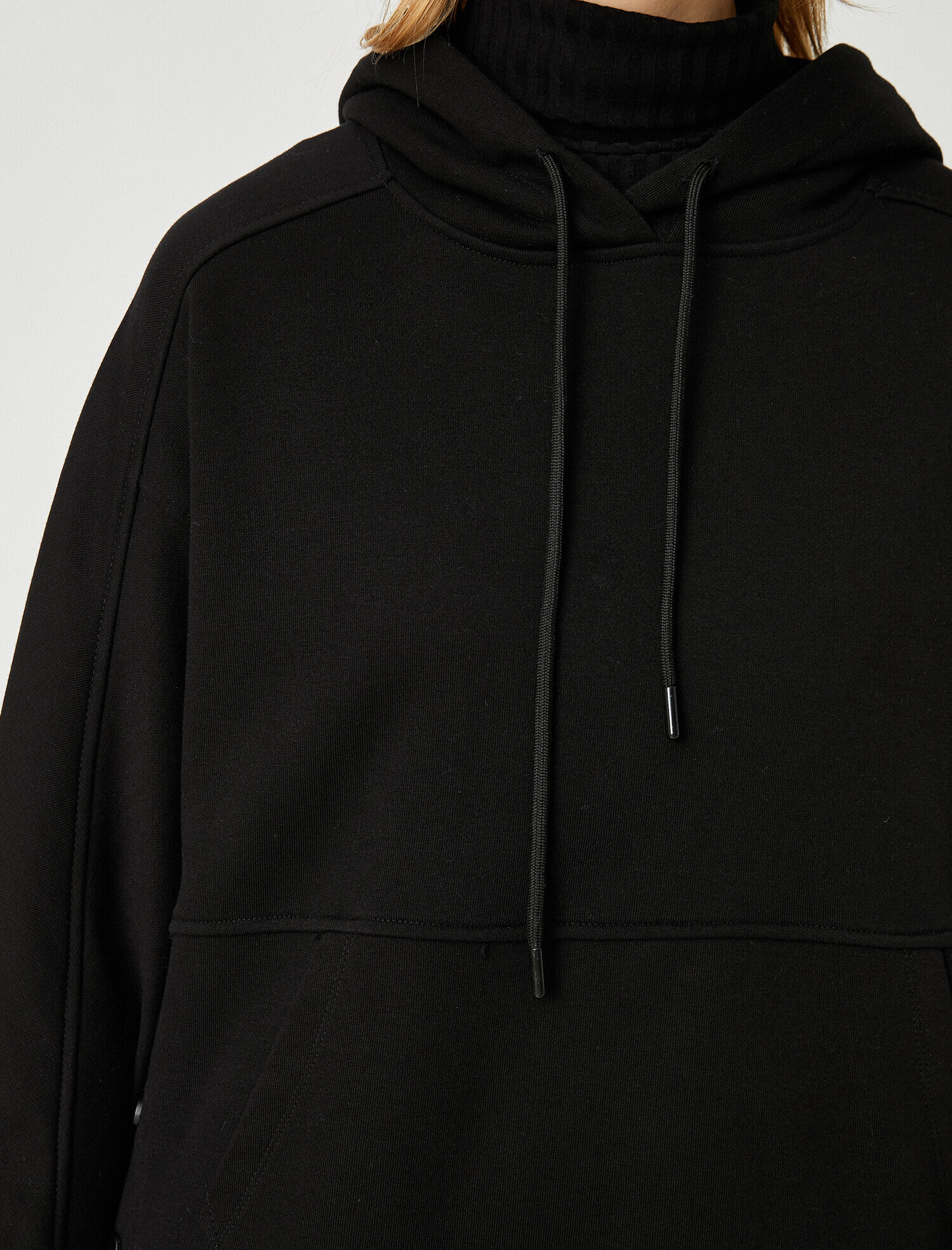   Kanguru Cepli Kapüşonlu Sweatshirt Pamuklu Yanları Düğme Detaylı