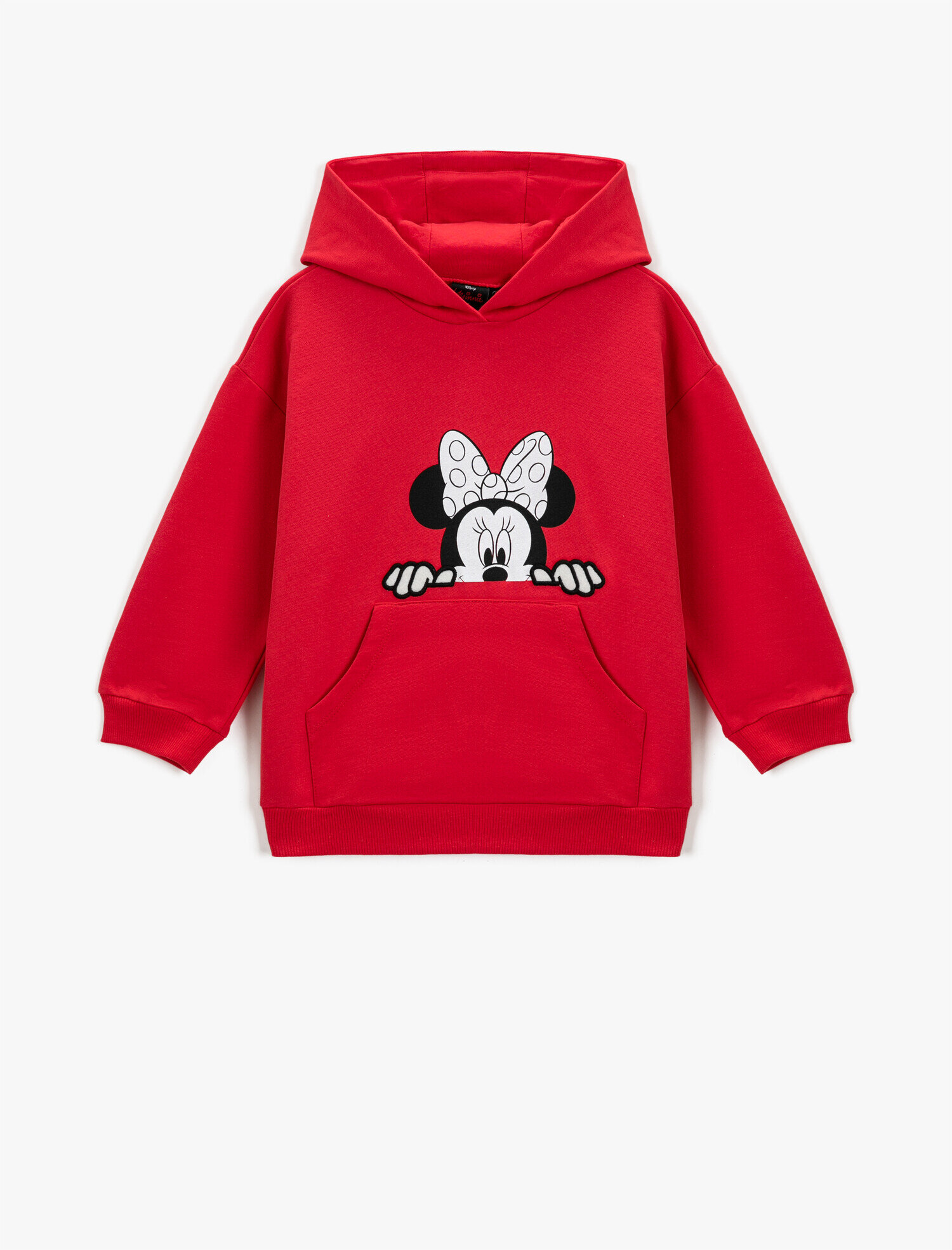  Kız Çocuk Minnie Mouse Lisanslı Kapüşonlu Sweatshirt Kanguru Cepli Baskılı Pamuklu