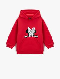 Minnie Mouse Lisanslı Kapüşonlu Sweatshirt Kanguru Cepli Baskılı Pamuklu