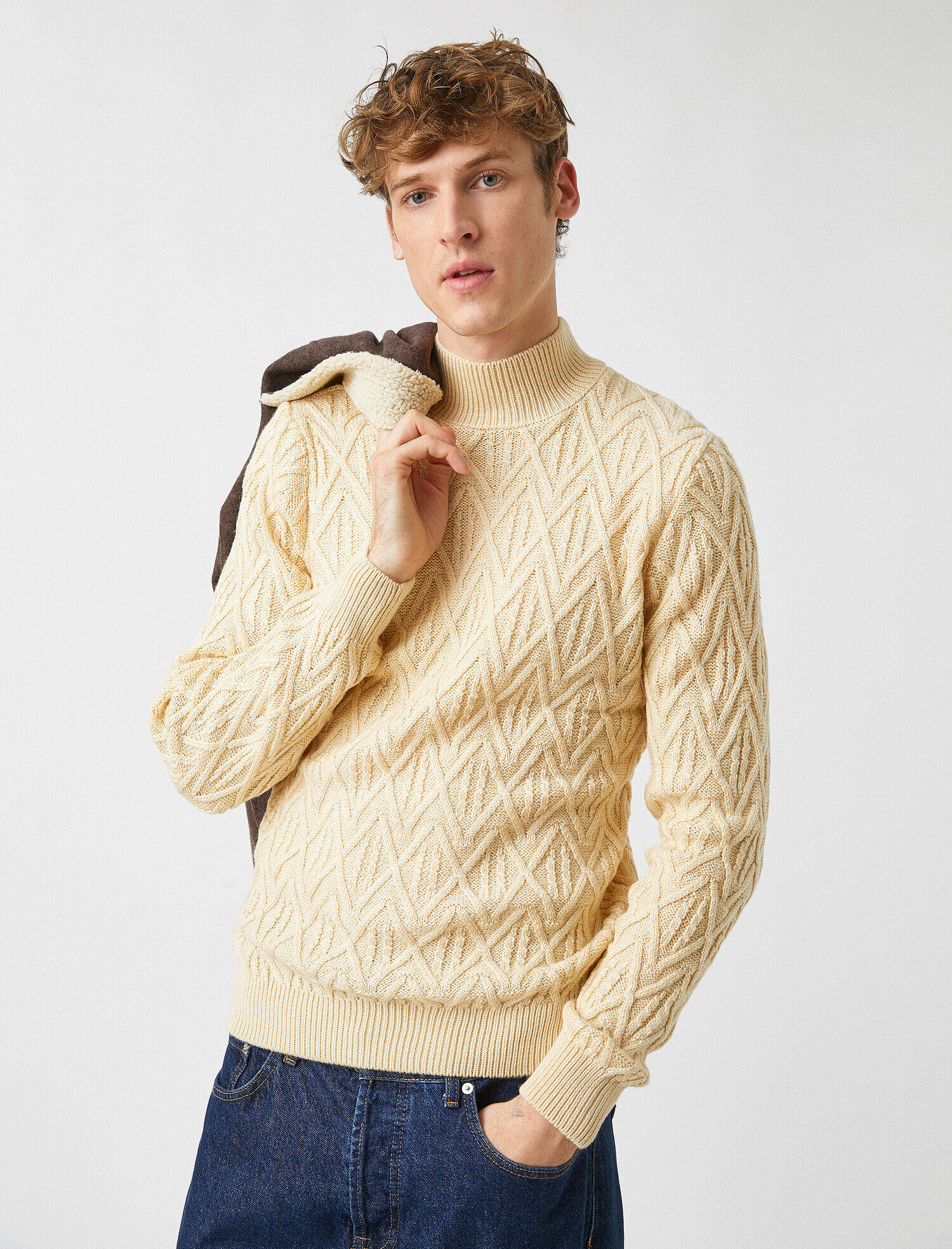   Balıkçı Yaka Jakarlı Kazak