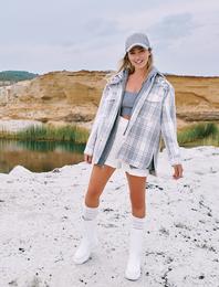 İşlemeli Kareli Gömlek Ceket