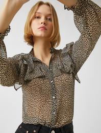 Leoparlı Fırfırlı Gömlek
