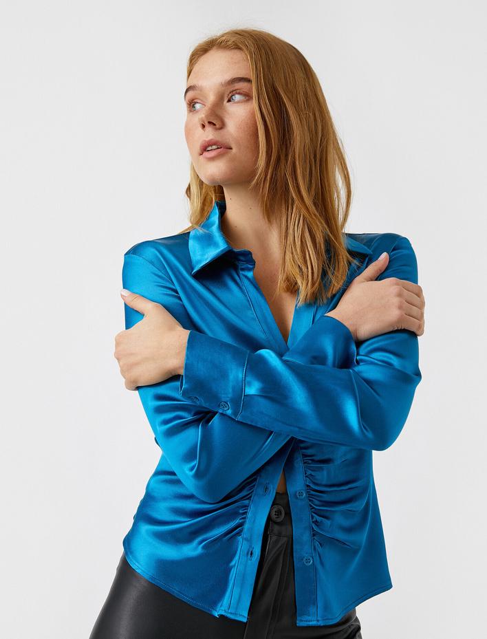  Büzgülü Saten Gömlek