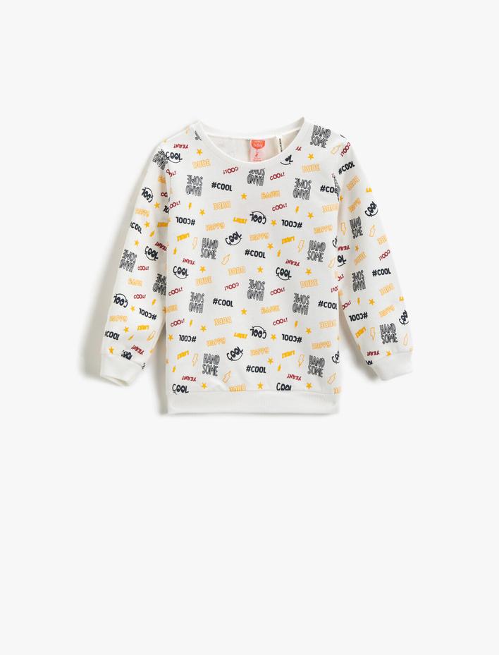 Erkek Bebek Slogan Baskılı Sweatshirt Pamuklu