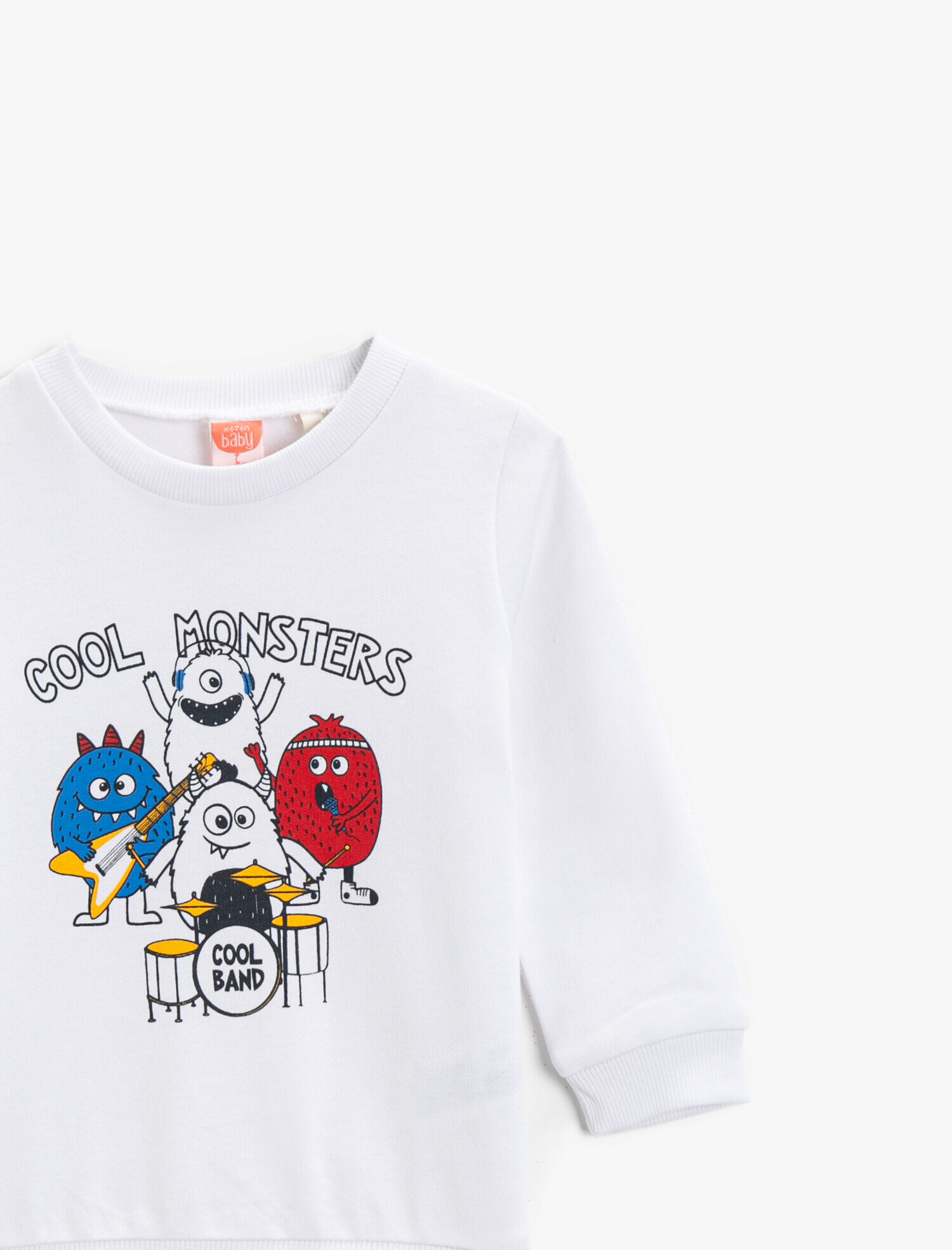 Erkek Bebek Pamuklu Sweatshirt s Yazılı Baskılı Bisiklet Yaka