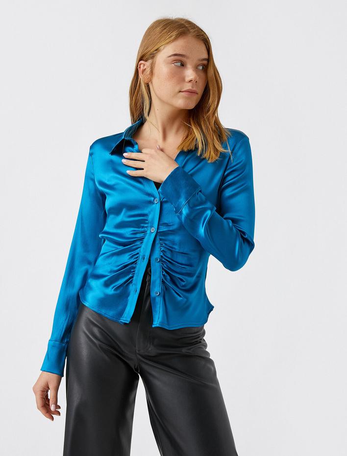  Büzgülü Saten Gömlek