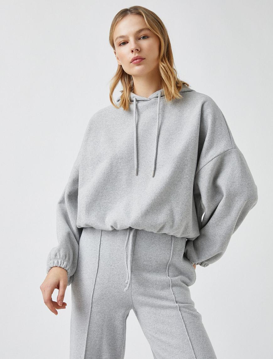   Kapüşonlu Beli Lastikli Sweatshirt