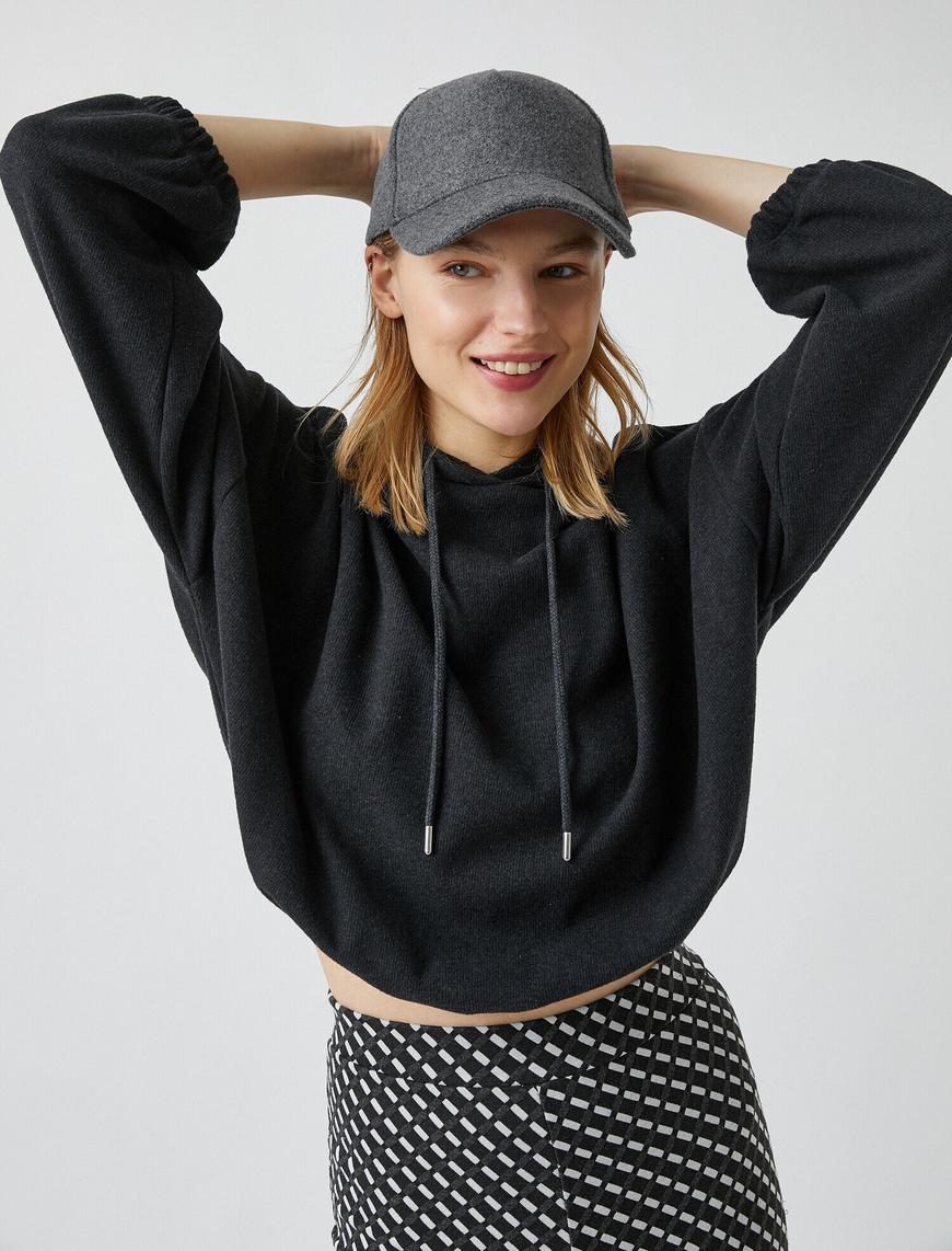   Kapüşonlu Beli Lastikli Sweatshirt