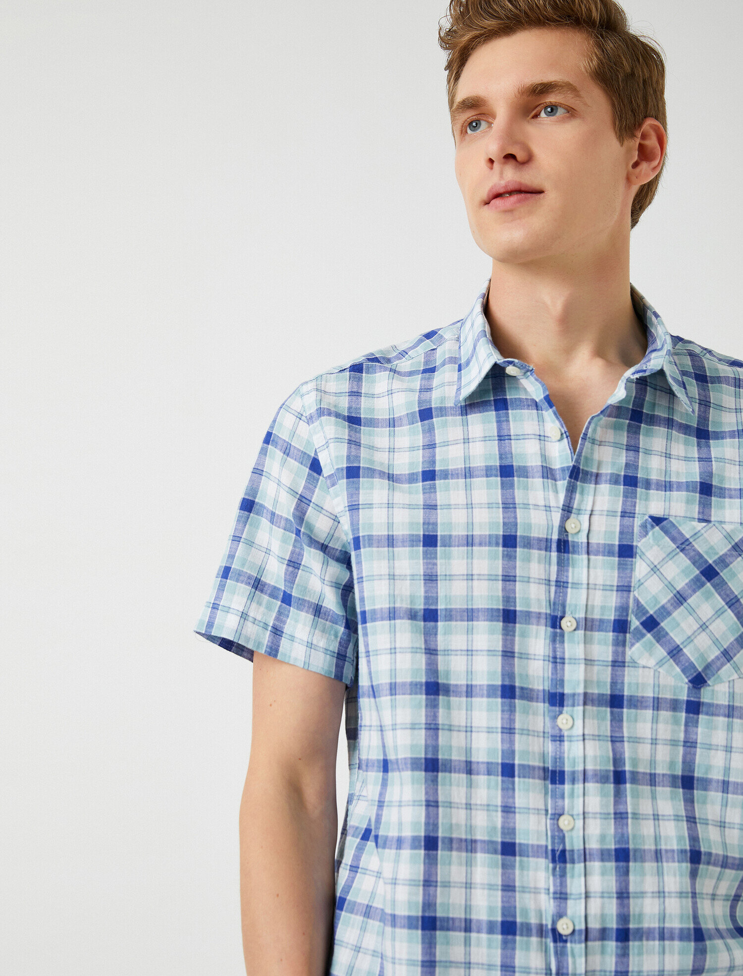   Kısa Kollu Gömlek Kareli Pamuklu