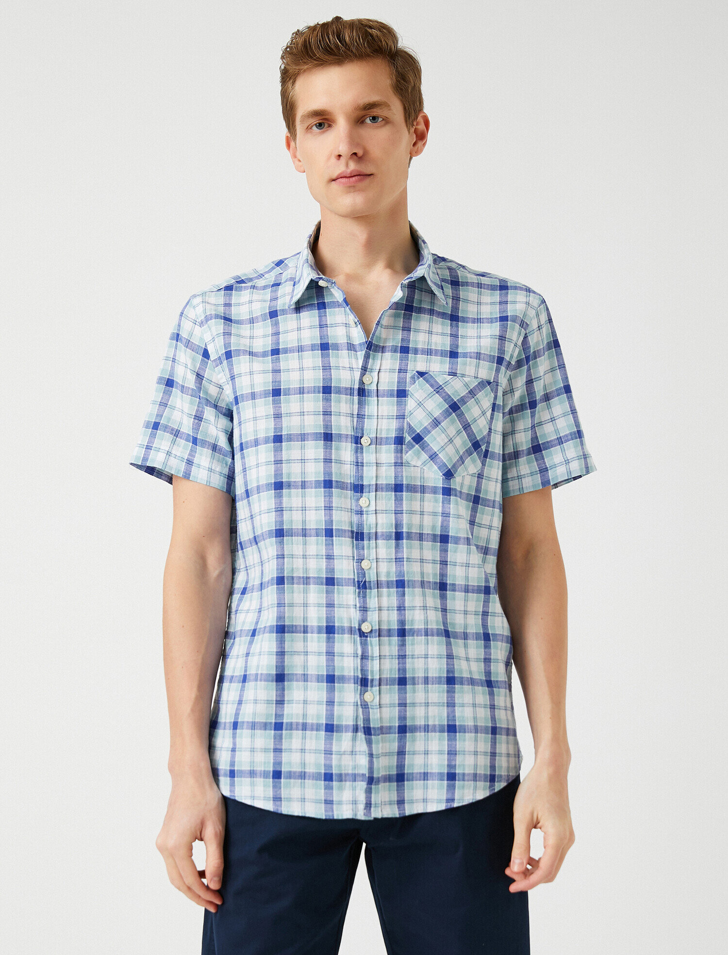   Kısa Kollu Gömlek Kareli Pamuklu