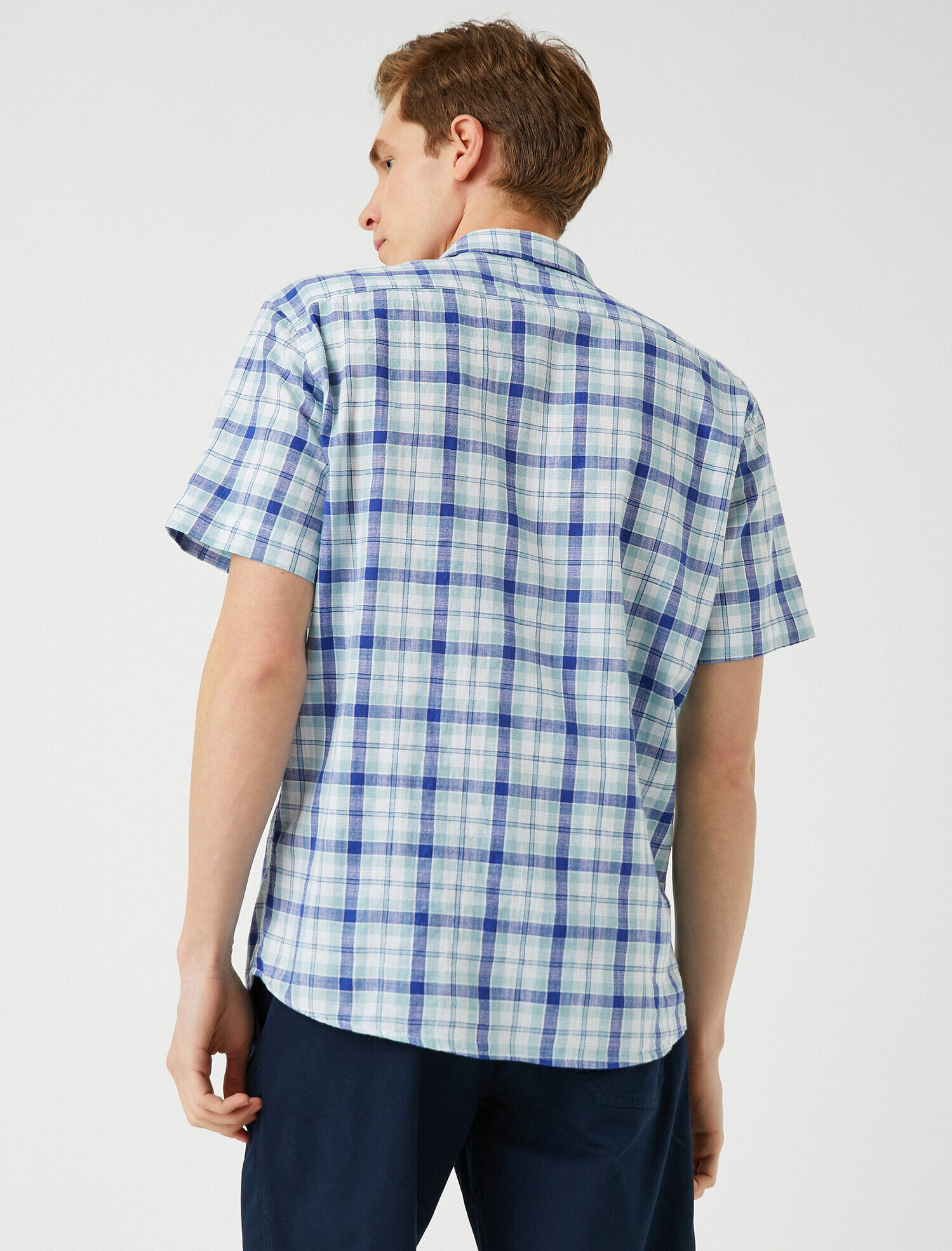   Kısa Kollu Gömlek Kareli Pamuklu