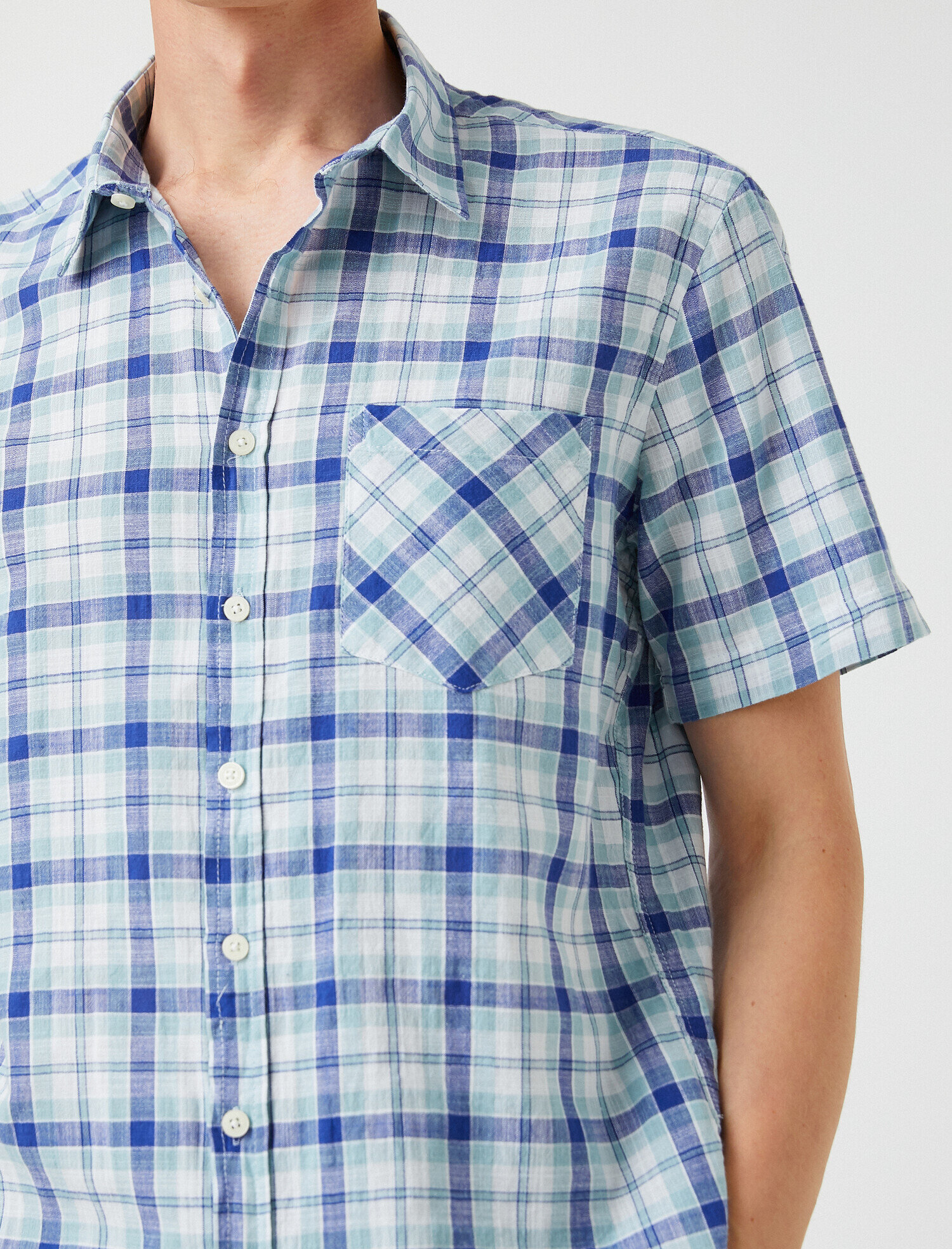   Kısa Kollu Gömlek Kareli Pamuklu