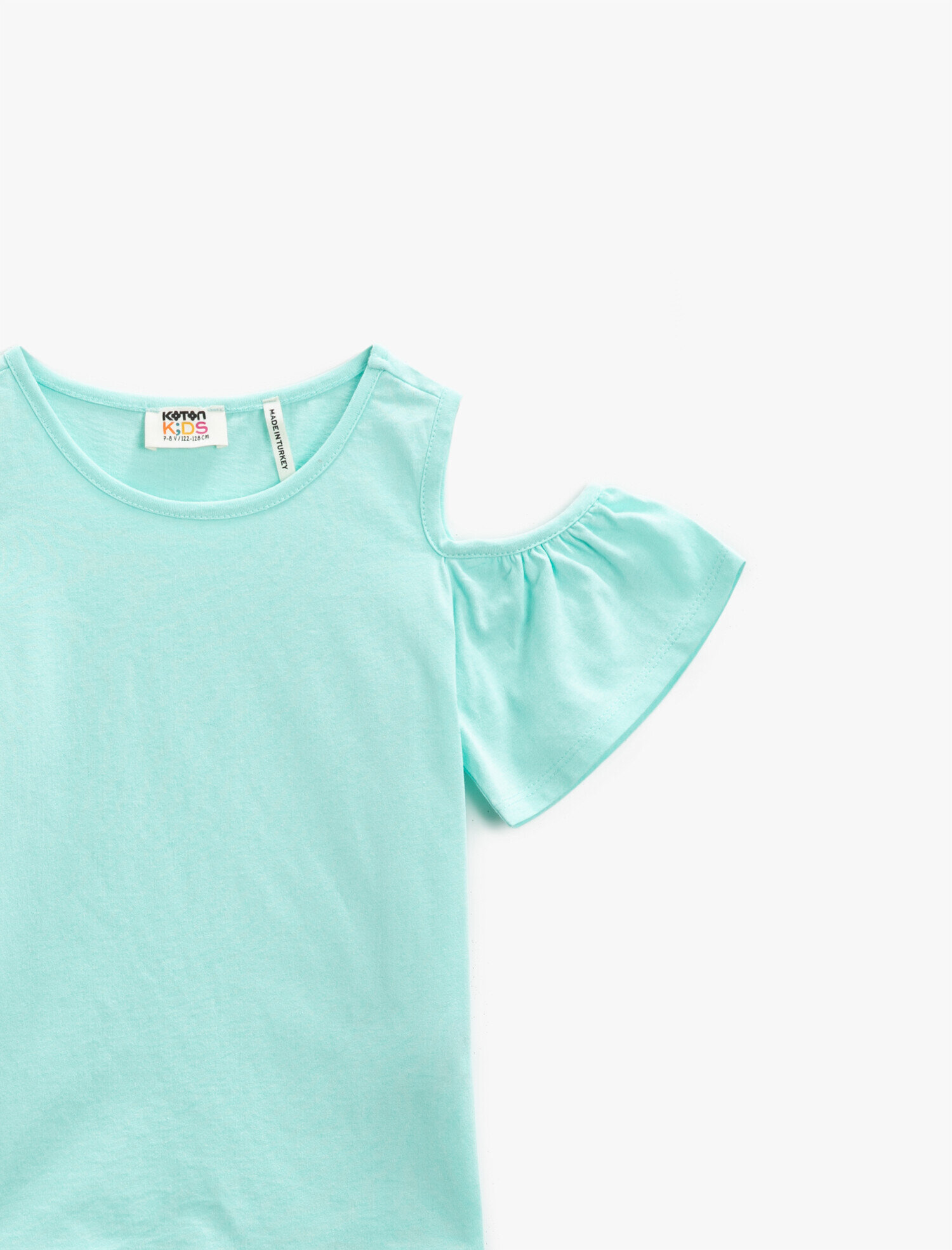  Kız Çocuk Bisiklet Yaka Tişört Omuz Detaylı Pamuklu