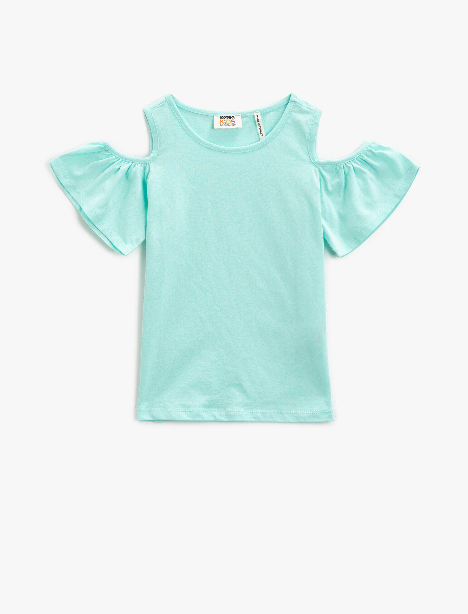  Kız Çocuk Bisiklet Yaka Tişört Omuz Detaylı Pamuklu