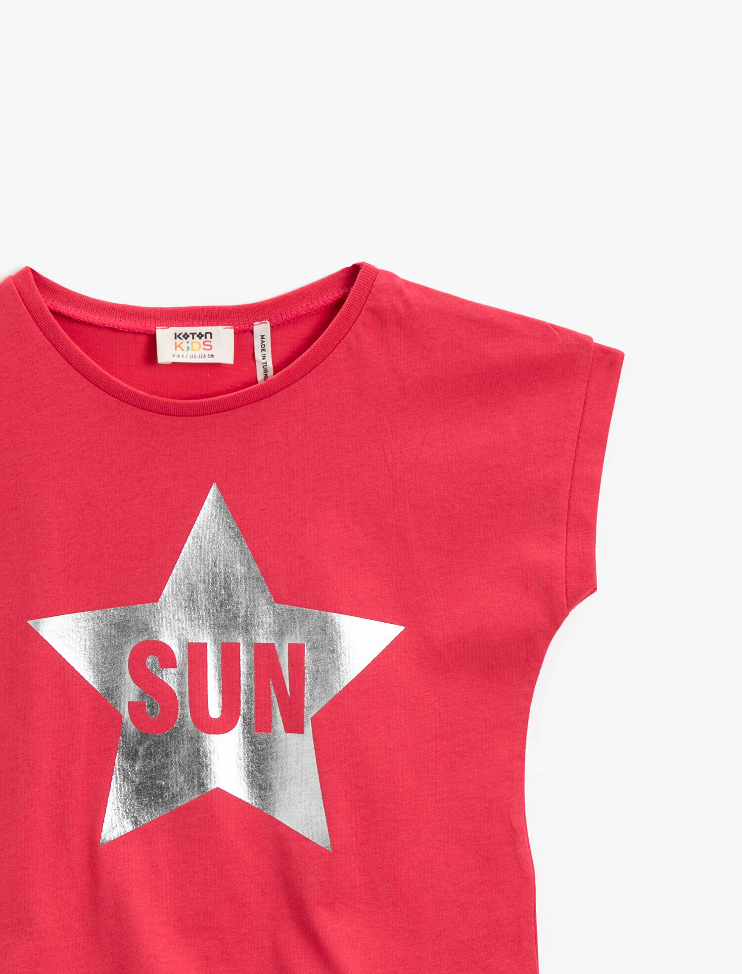  Kız Çocuk Baskılı Tişört Bisiklet Yaka Kısa Kollu Pamuklu