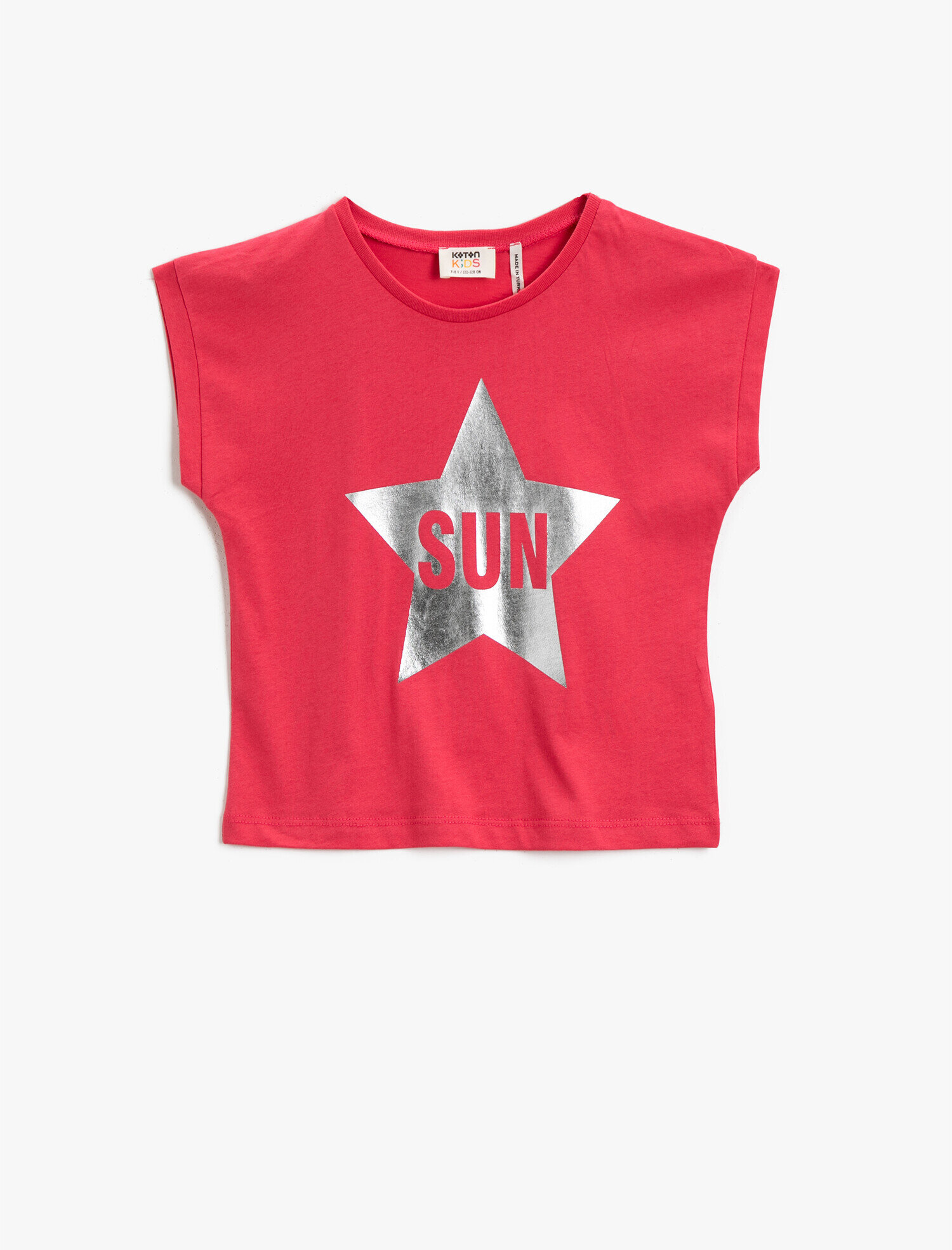  Kız Çocuk Baskılı Tişört Bisiklet Yaka Kısa Kollu Pamuklu