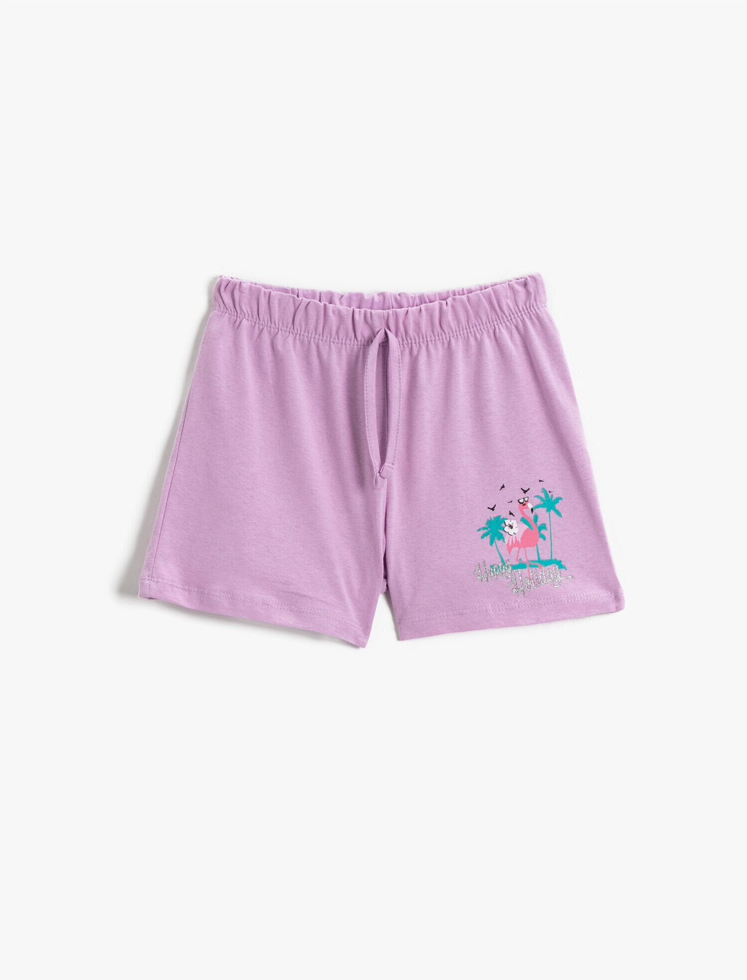  Kız Çocuk Belden Bağlamalı Şort Baskılı Pamuklu