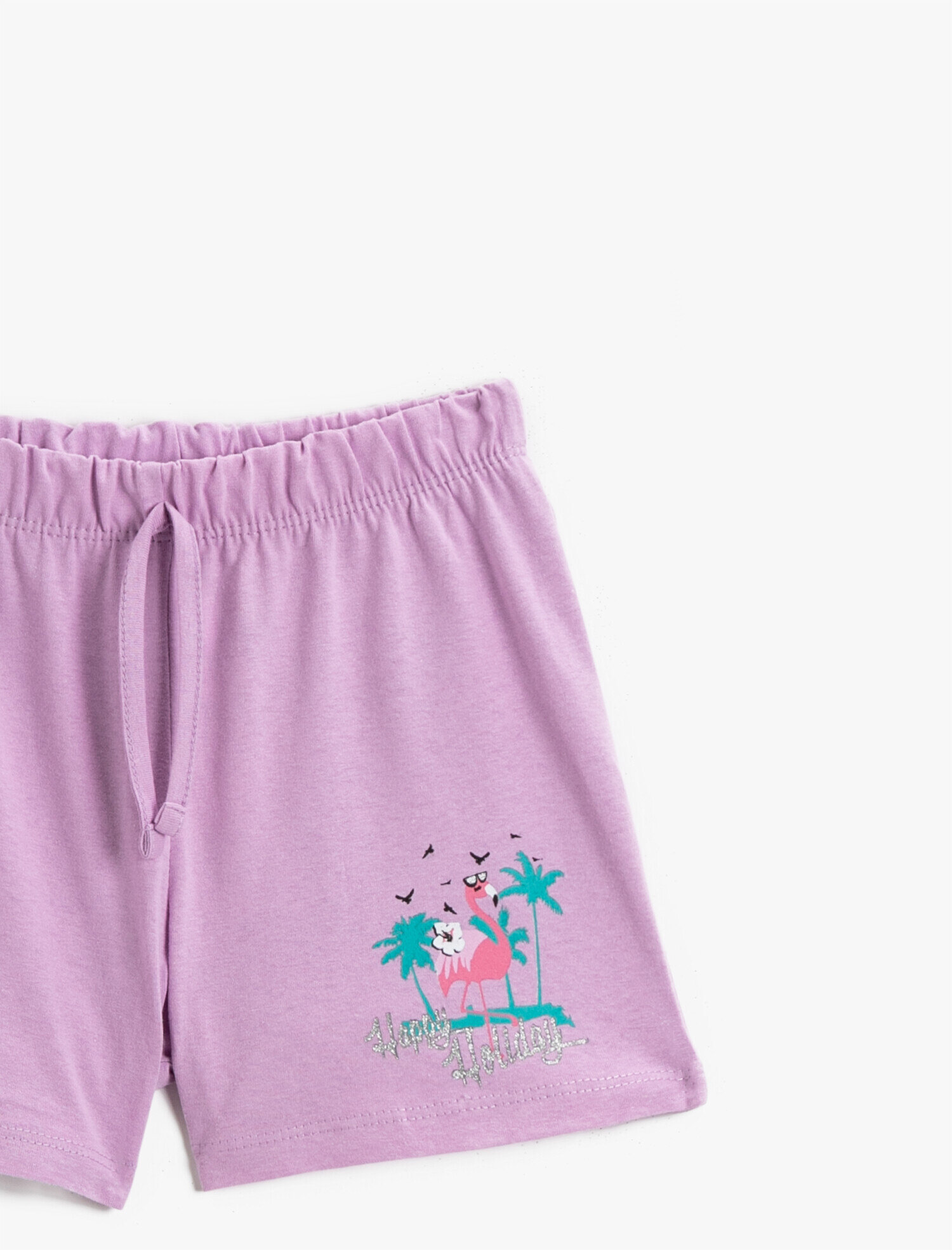  Kız Çocuk Belden Bağlamalı Şort Baskılı Pamuklu