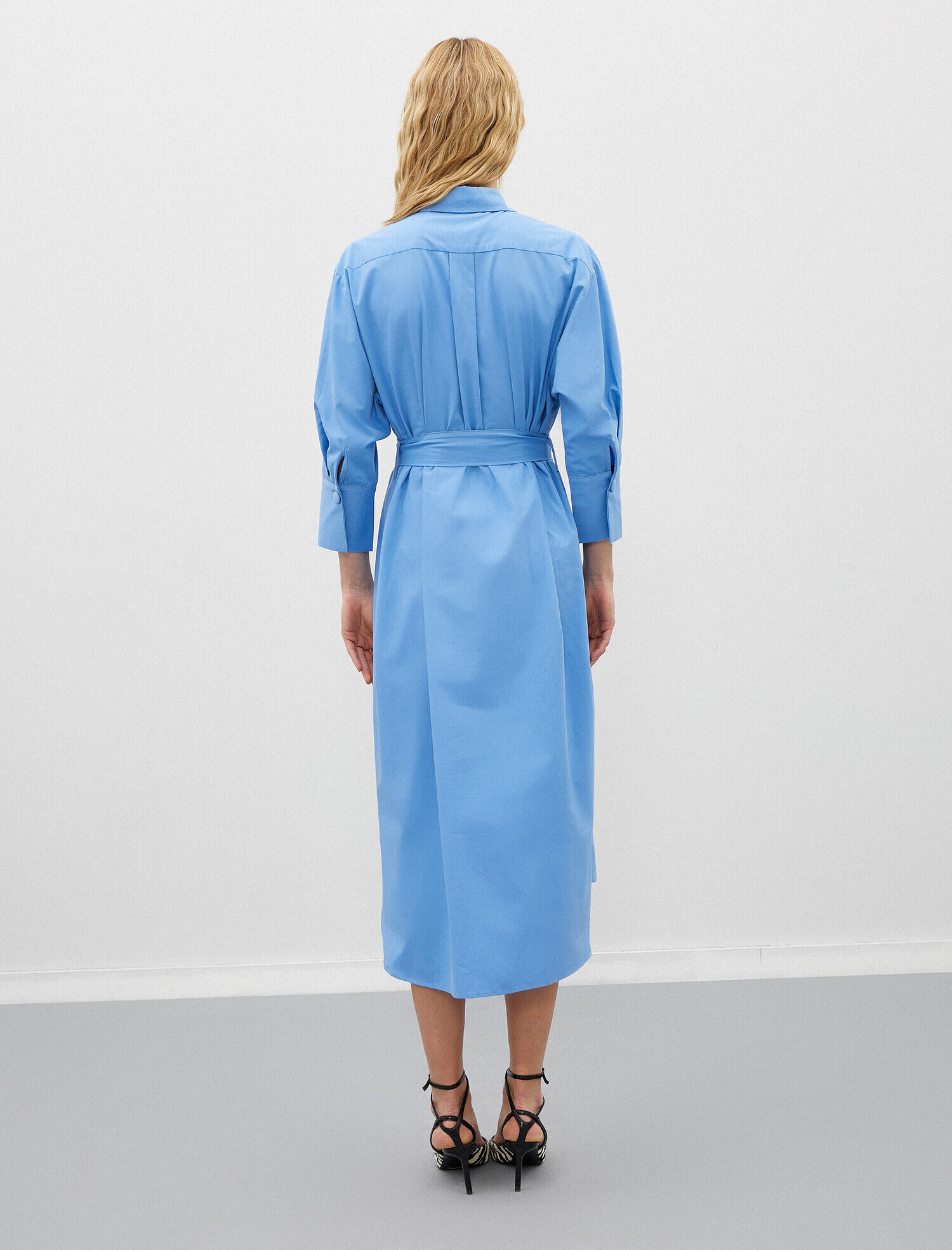 Poplin Gömlek Elbise Kemerli Pamuklu 3/4 Kol