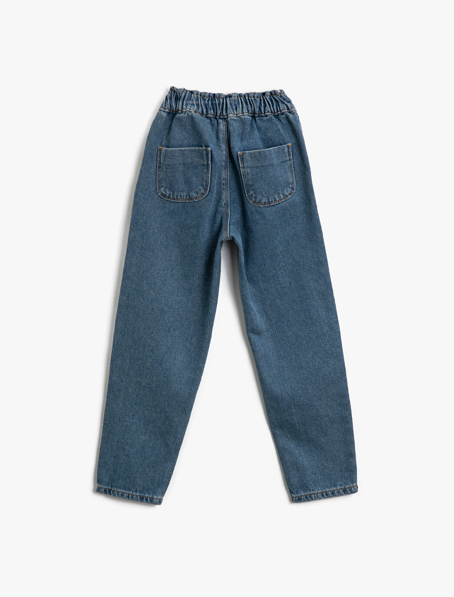  Kız Çocuk Kot Pantolon Pamuklu, Beli Lastikli, Rahat Kesim - Loose Jean