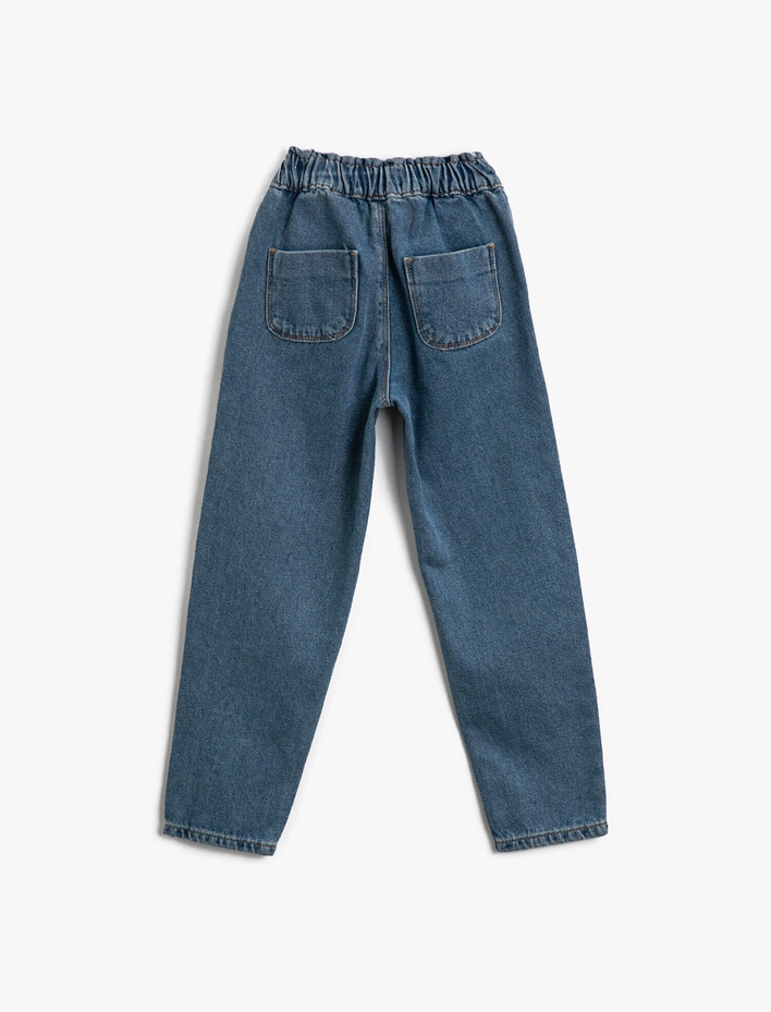 Kız Çocuk Kot Pantolon Pamuklu, Beli Lastikli, Rahat Kesim - Loose Jean