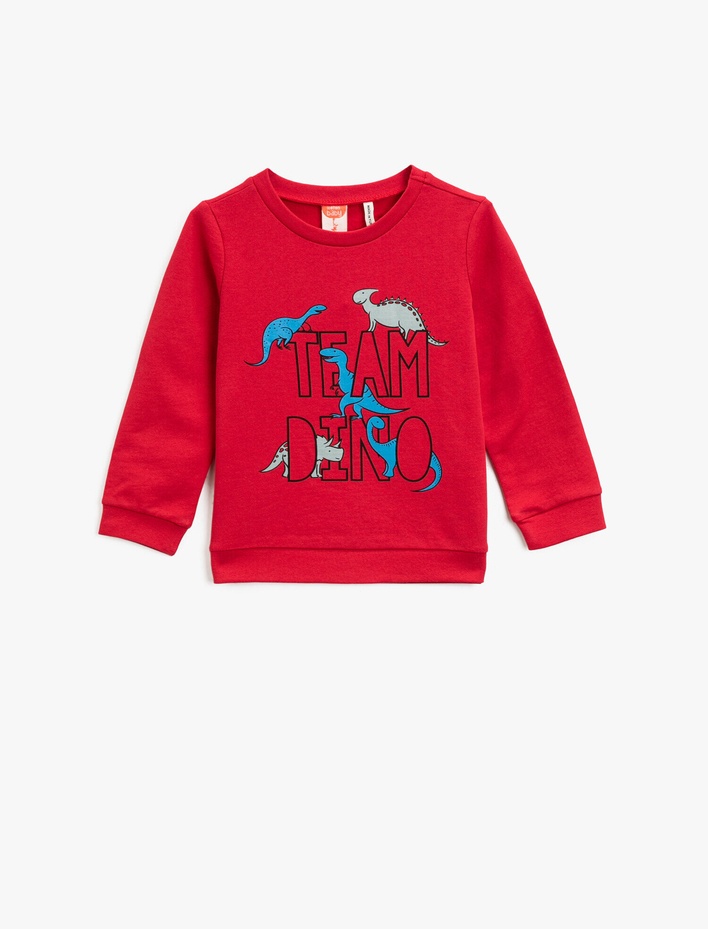 Erkek Bebek Pamuklu Baskılı  Bisiklet Yaka Uzun Kollu Sweatshirt